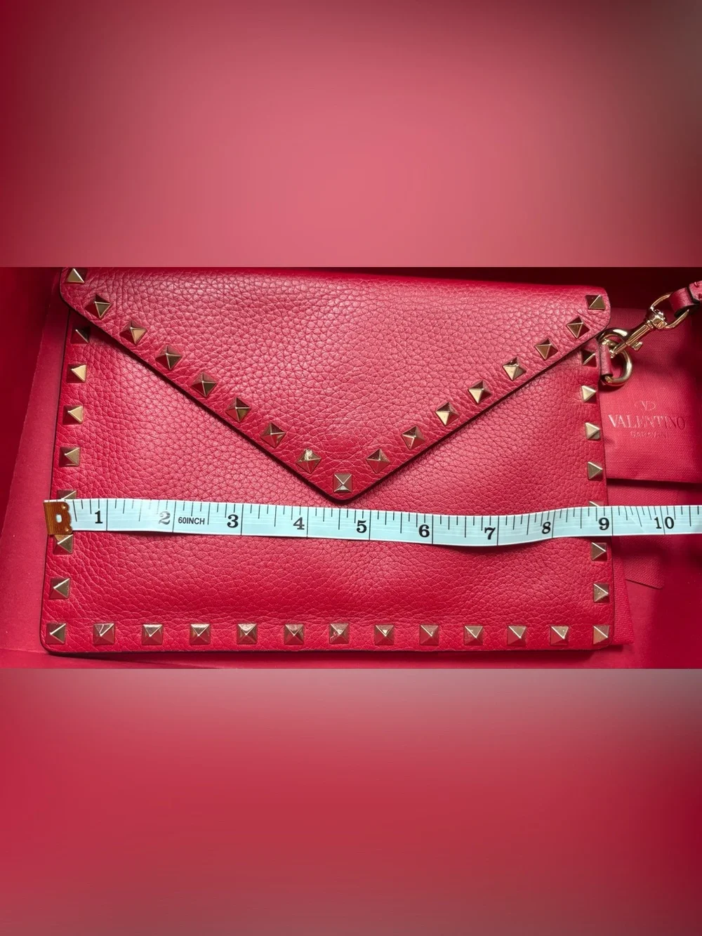 Valentino Garavani Red Leather Rockstud Envelope Clutch